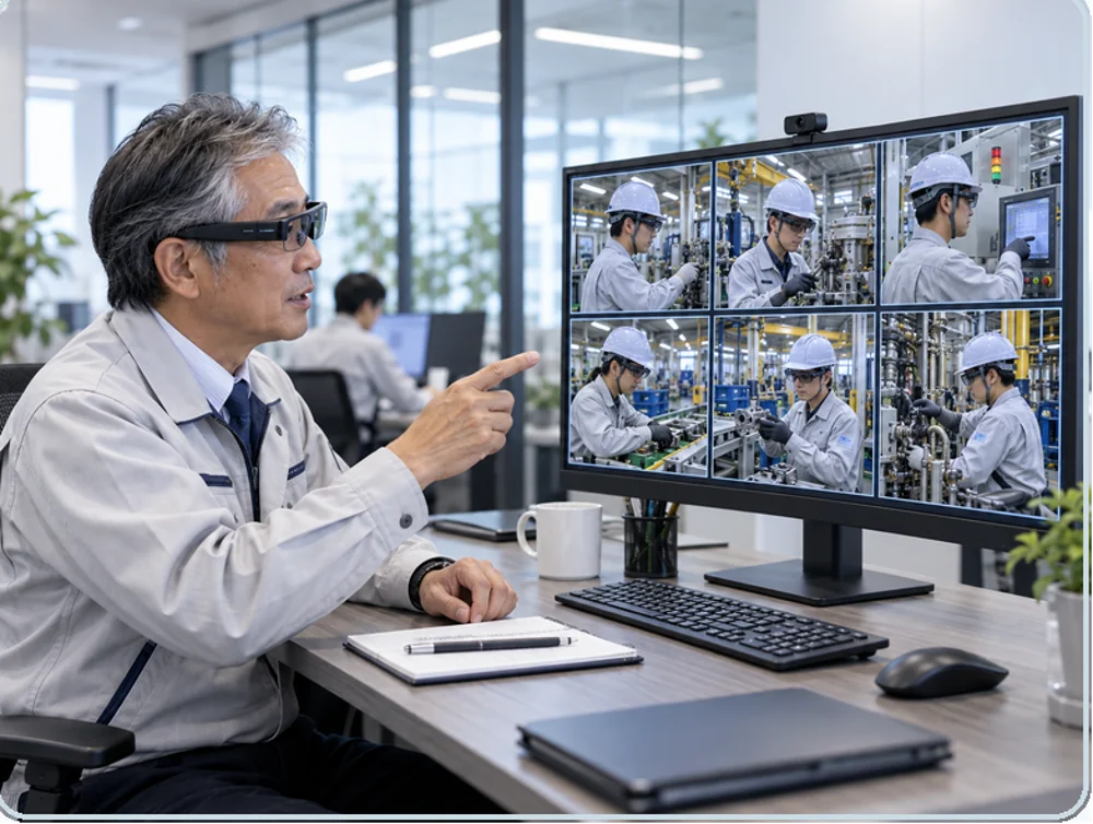 本部から現場映像を確認する熟練者